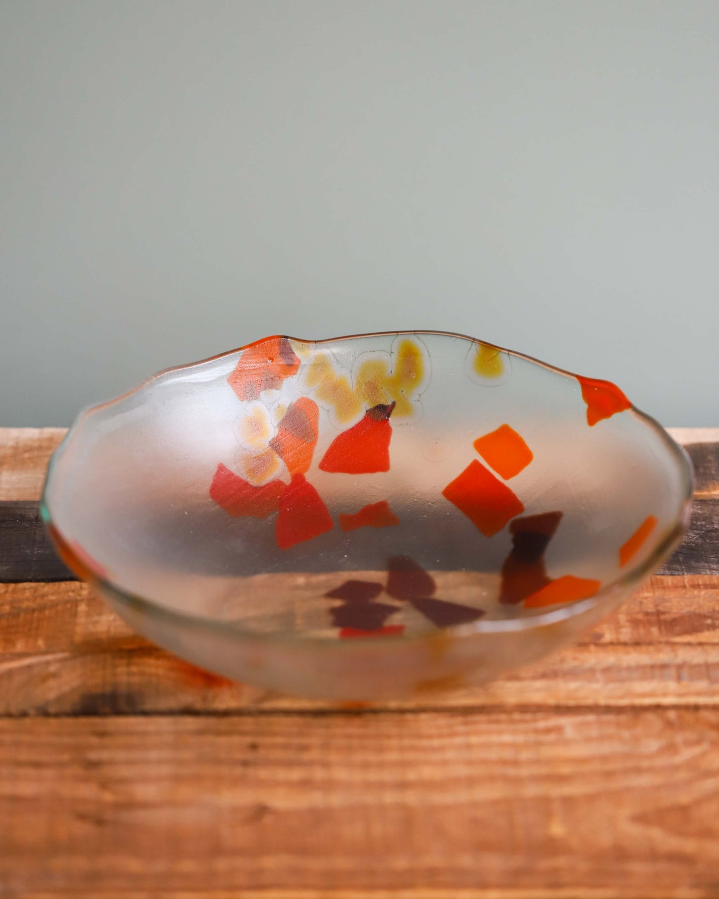 Glass Bowl with Orange, Brown, and Yellow