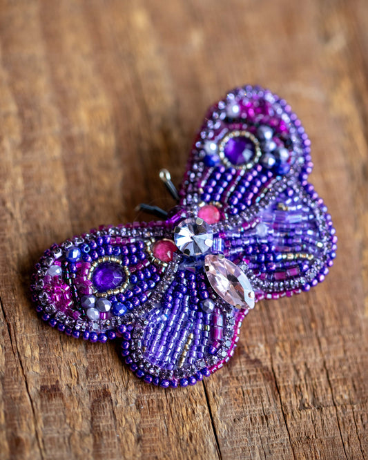 Purple Beaded Butterfly Brooch
