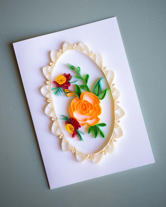 Orange Floral Bouquet Quilled Greeting Card