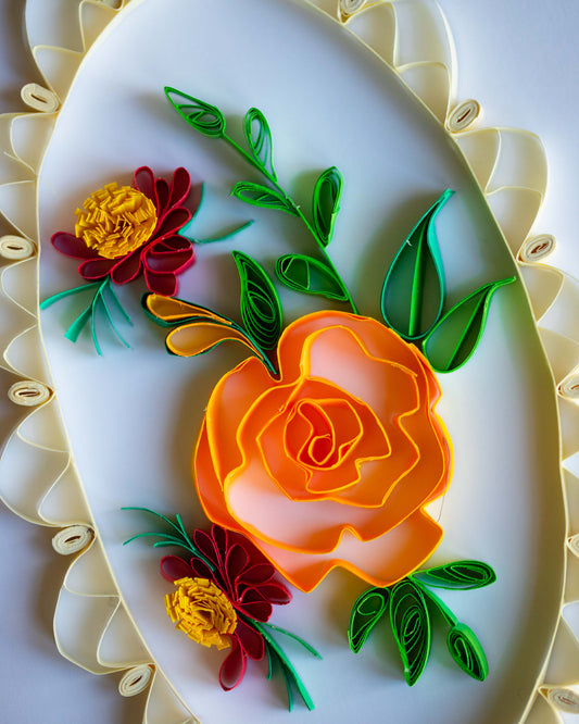 Orange Floral Bouquet Quilled Greeting Card