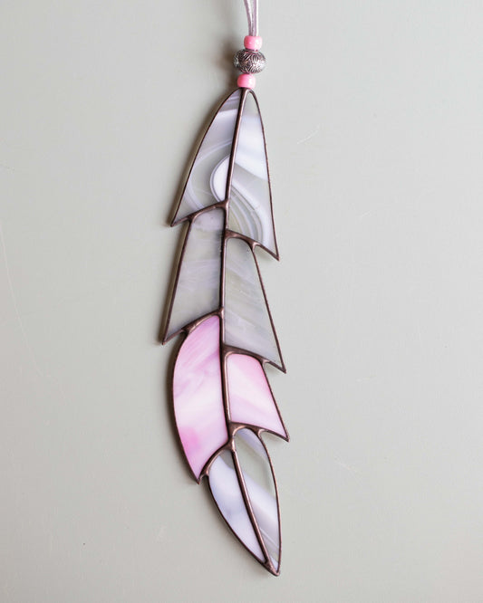 Large Stained Glass Feather - Pink