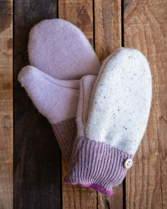 Mittens - SMALL -Grey/Pink/Lilac with Button