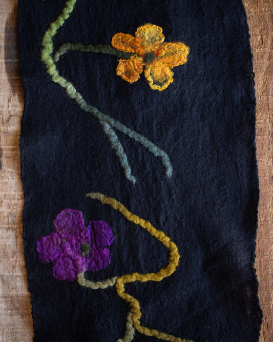 Black Nuno Felted Floral Scarf