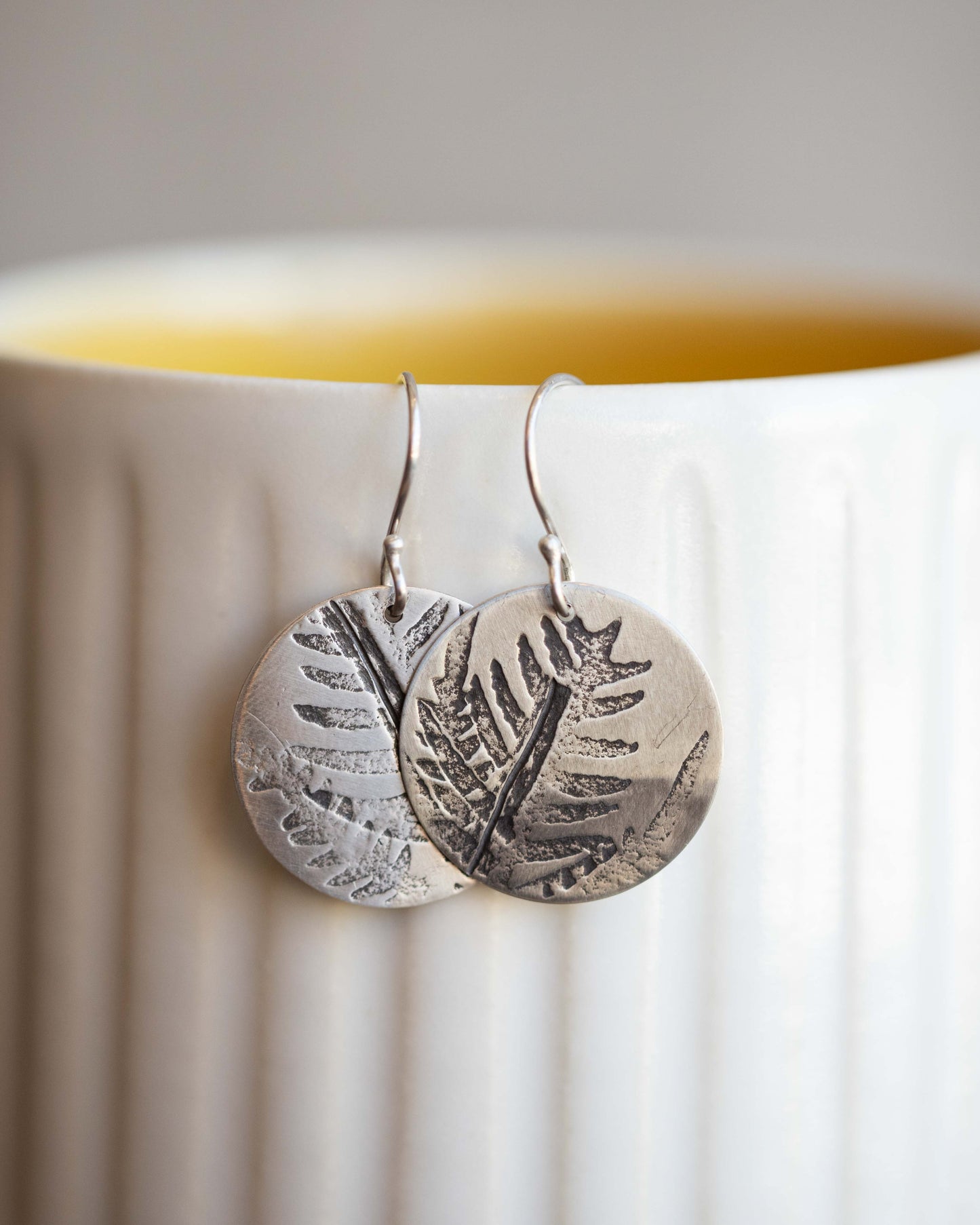 Round Embossed Leaf Earrings
