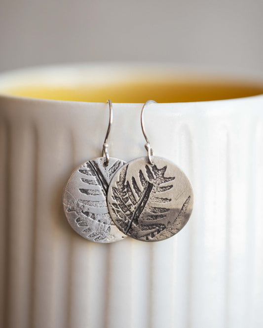 Round Embossed Leaf Earrings