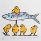 Fish and Chicks Framed Lino Cut