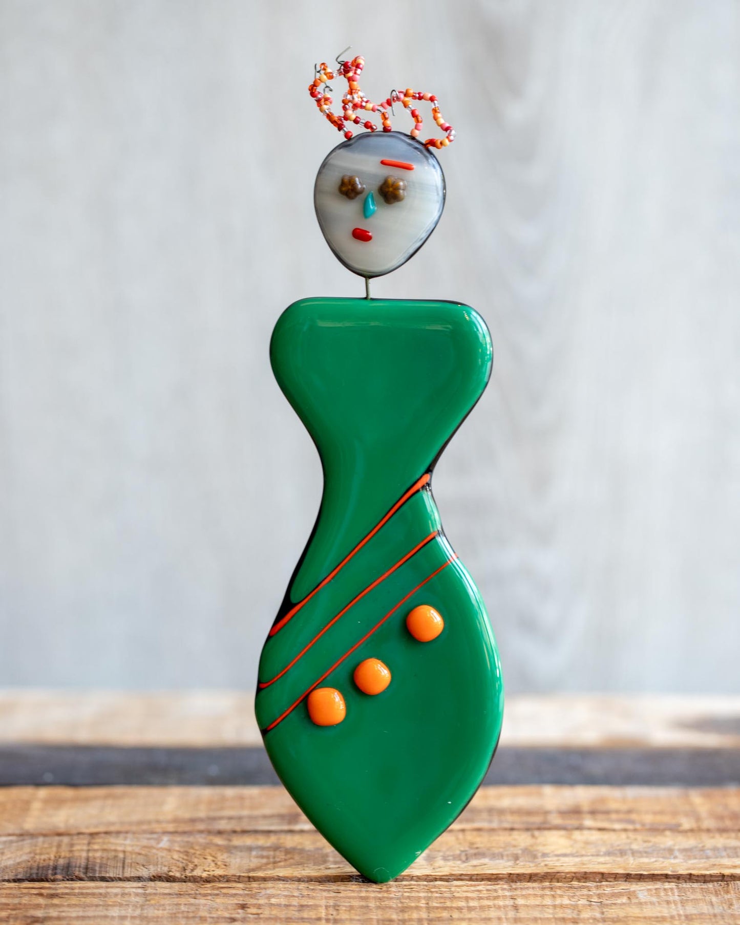 Garden Lady Stake - Dark Green & Orange