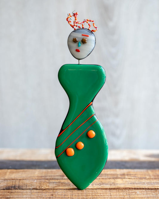 Garden Lady Stake - Dark Green & Orange