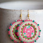 Hot Pink & Green Drop Beaded Earrings