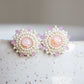 Pink & White Beaded Stud Earrings
