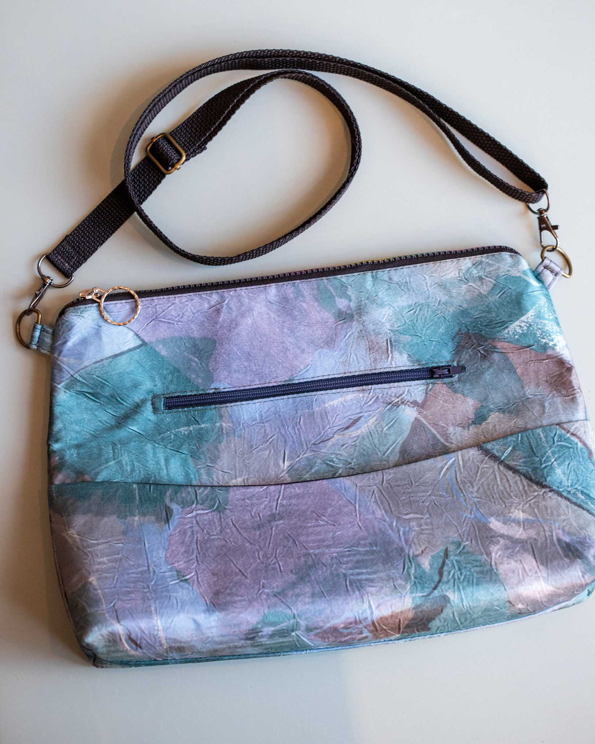 Blue Purse with Rainbow Heart Zipper