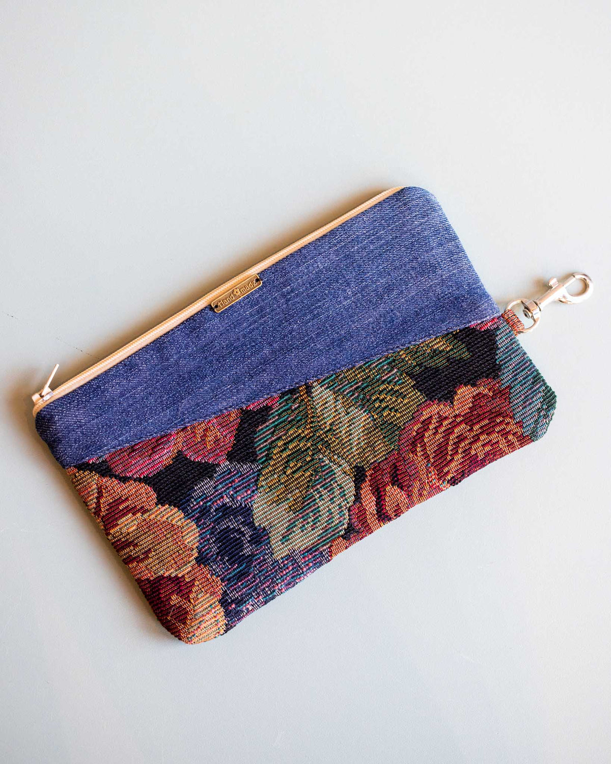Zip & Clip Denim & Brocade Pouch