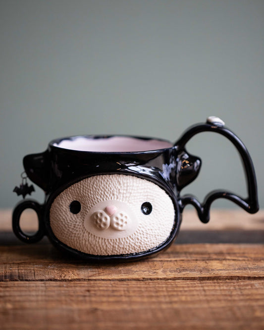 Bat Suit Cat Mug with Two Handles - Face