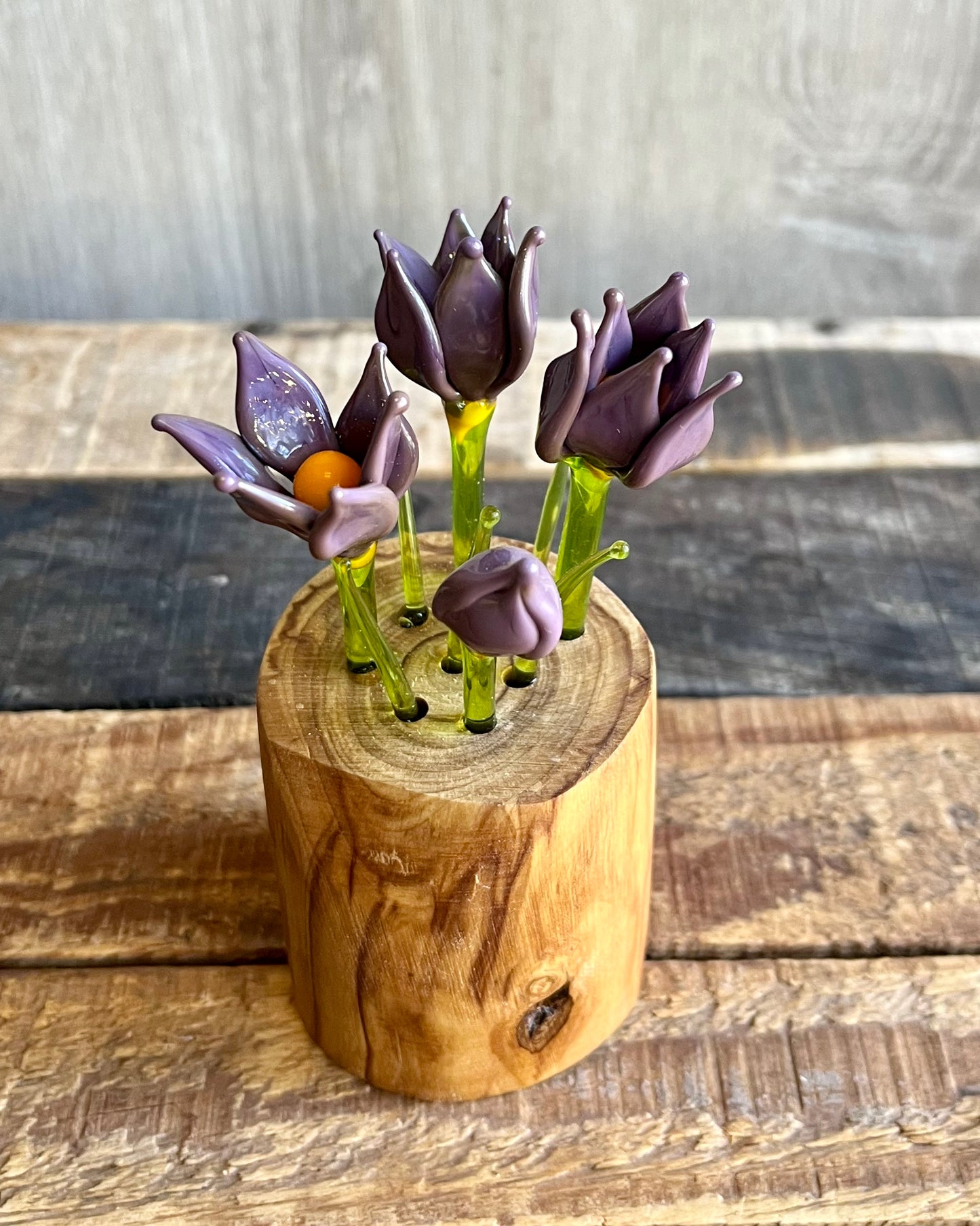 Triple Crocus + Bud Glass Sculpture