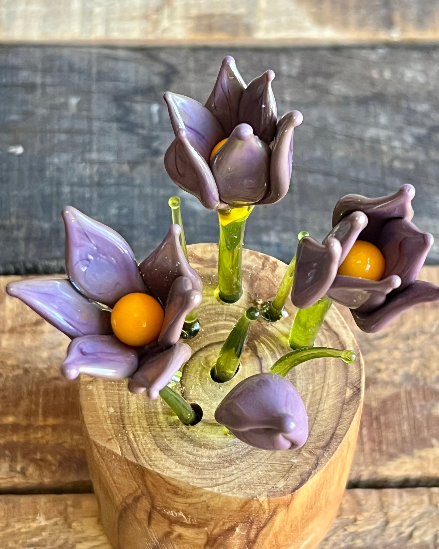 Triple Crocus + Bud Glass Sculpture