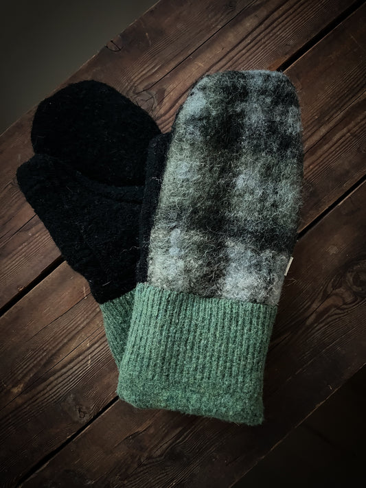 Felted Green & Black Mittens