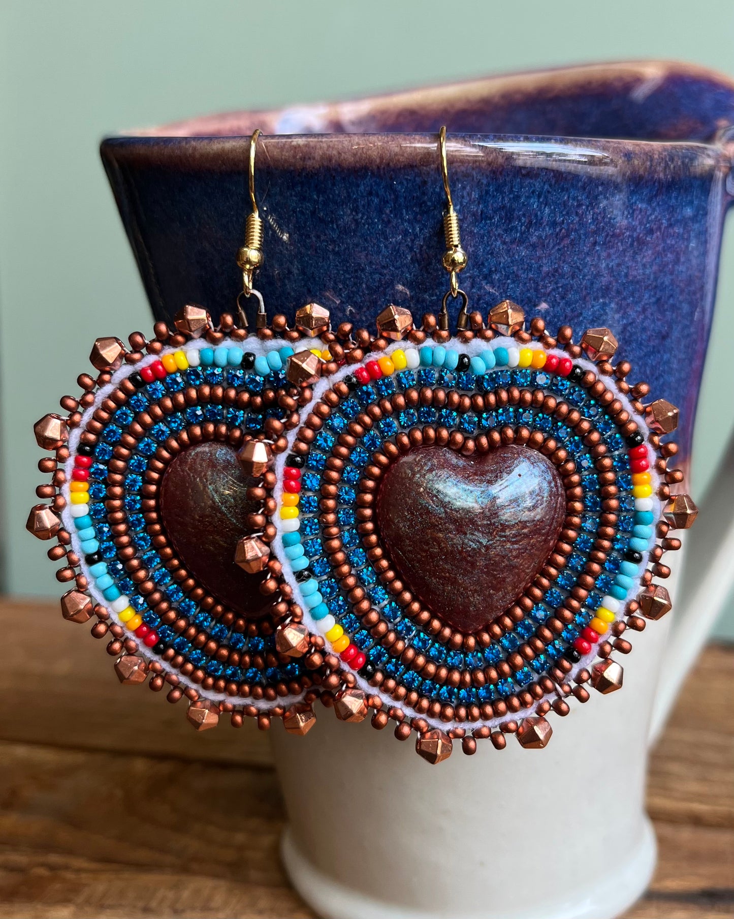 Copper & Blue Beaded Earrings